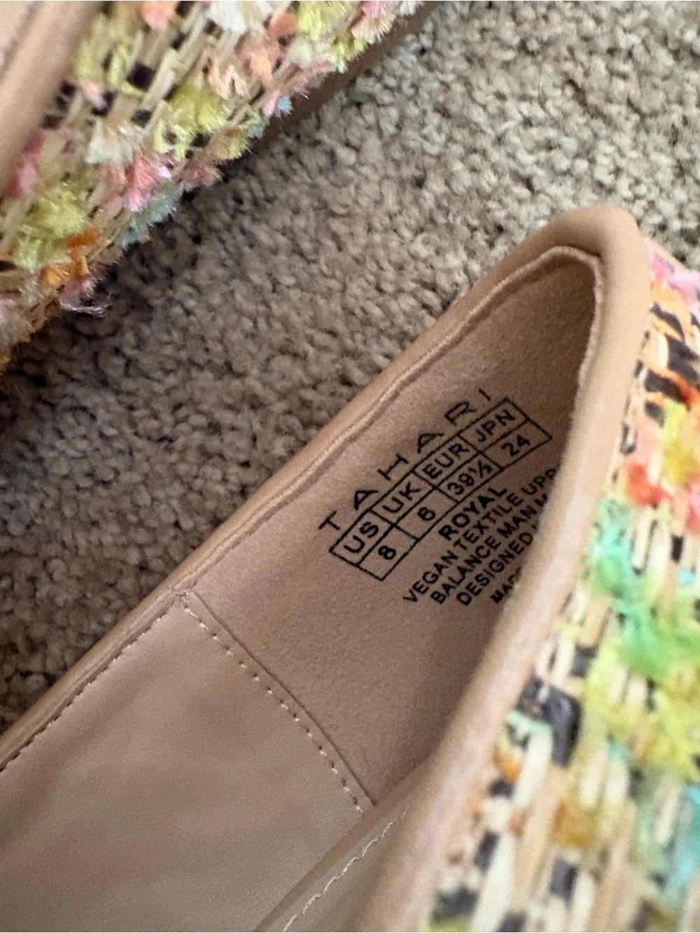 Multicolor Tweed Loafers with Gold Chain Trim Size 8 - Picture 4 of 6